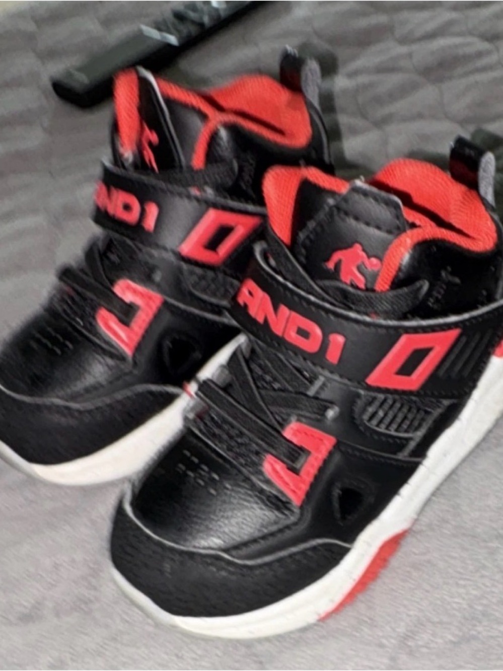 And1 Black and Red Kids Hook-and-Loop High-Top Sneakers